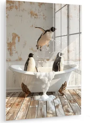 Produktbild von MuchoWow Glasbilder - Bilder auf Wandbild - Foto auf Glas Vintage - Pinguin - Badewanne - Schaumstoff 60x80 cm Wanddekoration aus Glas - Acrylglasbild - Acrylbilder - Foto