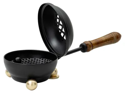 Räucherpfanne Ø 8 cm, Eisen, Holzgriff, Sieb, 22 cm