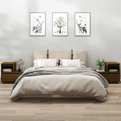 Imagen del producto de Conjunto de dos mesitas de noche, color miel, dimensiones 60x34x51 cm, fabricadas en madera maciza de pino, con espacio de almacenamiento y posibilidad de montaje en dormitorios, salones o habitaciones infantiles