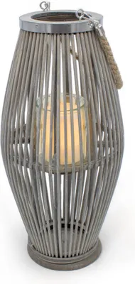 Produktbild von 1.10 Bambus Windlicht mit Glas Einsatz - XXL / ca. 50 cm - Deko Leuchte Garten und Haus