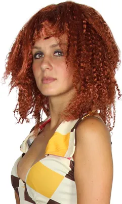 Produktbild von Perücke mit Crinkle lang rotblond und Pony