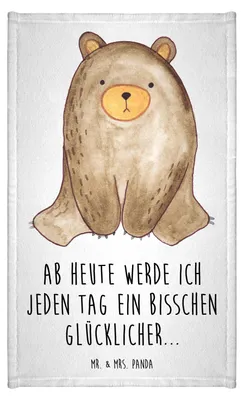 Produktbild von Mr. & Mrs. Panda Handtuch Bär sitzend - Weiß - Geschenk, Baumwollhandtuch, Frotteehandtuch, Frotteetuch, Teddy, gäste wc, Gästetuch
