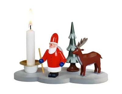 Produktbild von Kerzenhalter Weihnachtsmann mit Hirsch und Baum Höhe ca. 8cm NEU