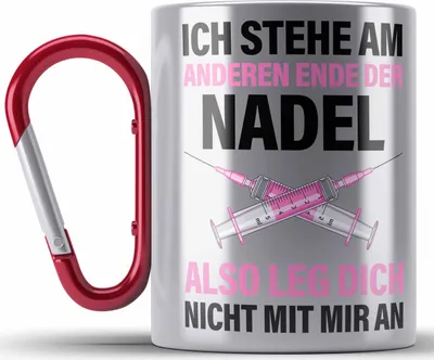 Produktbild von Trendation - Krankenschwester Edelstahl Tasse Karabiner Geschenk Propofol Spritze Geschenk Krankenschwestern Karabiner Edelstahl Tasse Karabiner Edelstahl Ärtzin Arzthelferin (Rot)