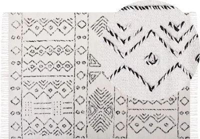 Zdjęcie produktu dla BELIANI Dywan złamana biel czarny wełniany 160 x 230 cm aztecki wzór salon sypialnia