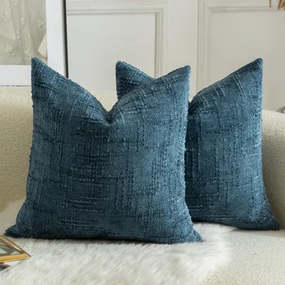 Produktbild von Set mit 2 Chenille-Kissenbezügen, 65 x 65 cm, marineblau