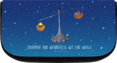 Produktbild von Mr. & Mrs. Panda Waschtasche Sternzeichen Waage - Sternenhimmel Blau - Geschenk, Marienkäfer, Make-Up Tasche, Gleichgewicht, Kosmetikbeutel, kulturtäschchen, Biene