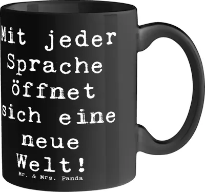 Produktbild von Mr. & Mrs. Panda Kaffeebecher Spruch Sprachen lernen - Schwarz - Geschenk, Zuversicht, Vertrauem, Horizonterweiterung, Motivtasse, Becher, Keramiktasse, Lebenshilfe, Pott