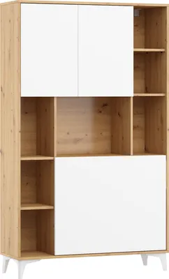 Obrázek produktu pro Skládací psací stůl MEGAN 2 police pro domácnost Kancelářský počítačový stůl ARTISAN OAK / BÍLÉ SKLO