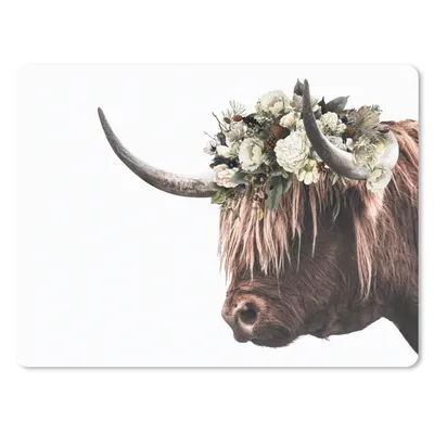 Produktbild von MuchoWow® Mauspad Mousepad Schottischer Highlander - Rosen - Weiß 40x30 cm - Mousepads - Maus Mat - Pad - Mausunterlage - Anti Rutsch