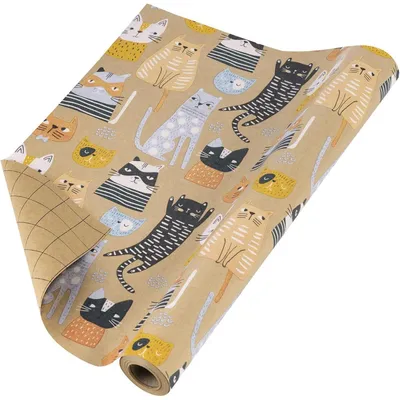 Produktbild von Geschenkpapierrolle Katzendesign 43 cm x 10 m Kraftpapier