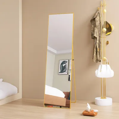 Produktbild von INONEFT Ganzkörperspiegel 140×40 cm, Bruchsicher Spiegel Hängend oder Lehnend an die Wand, für Schlafzimmer, Wohnzimmer Ankleidezimmer, Gold