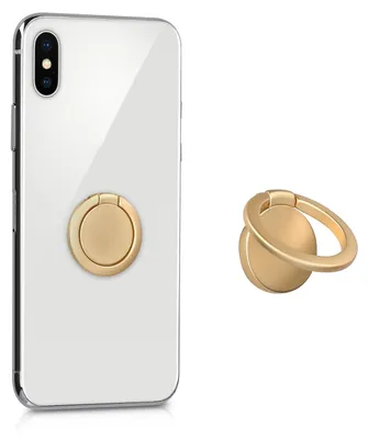 Produktbild von kwmobile Smartphone Ring Fingerhalter aus Metall - 360° drehbare Ringhalter Handy Fingerhalterung mit Standfunktion - Handyring Halterung Gold