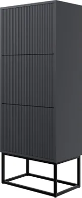 Produktbild von Selsey VELDIO - Schuhschrank mit 3 Klappen, Schwarz mit schwarzem Metallgestell, 50 cm
