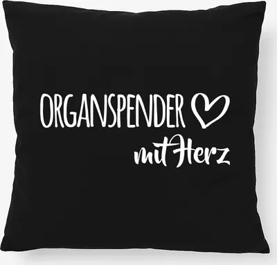 Produktbild von Huuraa Kissen Organspender mit Herz 40x40cm mit Füllung Black Baumwolle Dekokissen Geschenkidee