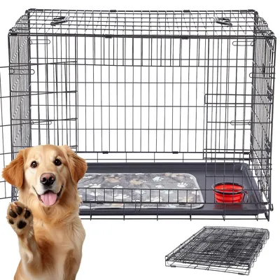 Produktbild von AREBOS  Hundekäfig 77,5 x 53 x 59 cm  Hundetransportbox Auto klappbar | Hundebox faltbar | Transportbox Hund mit 2 Türen | Hundekäfig für Zuhause | M