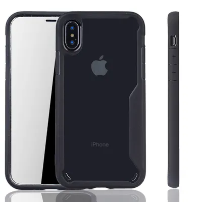 Zdjęcie produktu dla Czarne etui premium Apple iPhone X / iPhone XS hybrid edition | Obsługuje ładowanie bezprzewodowe | wykonane z eleganckiego akrylu z miękką silikonową krawędzią Czarny