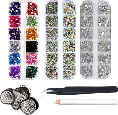 Produktbild von Strasssteine mit flacher Rückseite, Diamante-Edelsteine, 3er-Box, Hotfix-Strasssteine zum Aufbügeln, Stoff-Edelsteine für DIY-Maniküre, Kunst, Kleidung, Taschen