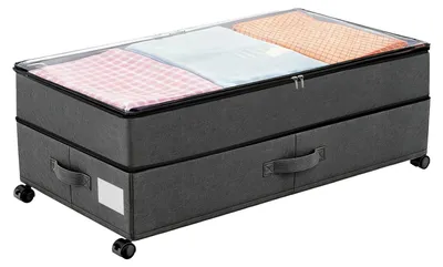 Aufbewahrungsbox unter dem Bett, 78L, mit Rollen, Metallrahmen, schwarz
