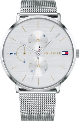 Produktbild von Tommy Hilfiger Multi Zifferblatt Quarz Uhr für Damen Edelstahl-Mesh Gliederarmband