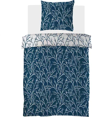Produktbild von Brielle Mako Satin Wendebettwäsche Set 100% Baumwolle/Fadenzahl 220  mit Reißverschluss 2-teilig Deckenbezug 140 x 200 cm Kissenbezug 65  x  65 cm Dunkelblau Grau