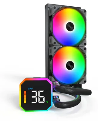 Produktbild von Montech HyperFlow Digital 240, All-in-One-Flüssigkeitskühler, 12 cm, 129,5 m³/h, Schwarz