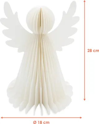 Obrázek produktu pro ED papírový anděl teple bílý svítící s časovačem - 28 cm - dekorativní figurka vánočního anděla skládací s osvětlením na baterie