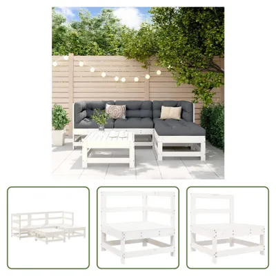 Produktbild von The Living Store 5-tlg. Garten-Lounge-Set Weiß Massivholz Kiefer
