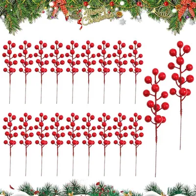 20 künstliche rote Beerenzweige für Weihnachtsdekoration, 21 cm