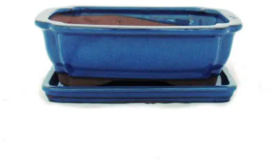 Immagine prodotto di vaso per bonsai con sottovaso, misura 3 - blu - quadrato - modello G12 - lunghezza 18 cm - larghezza 14 cm - altezza 5,5 cm