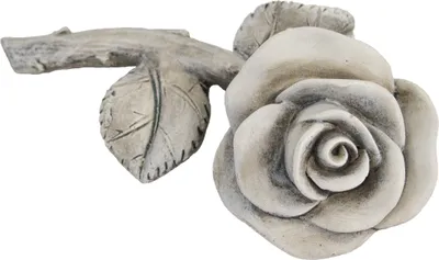 Produktbild von Rose Blüte mit Stiel & Blatt Grabdeko Poly grau 1 Stk 13,5x7 cm