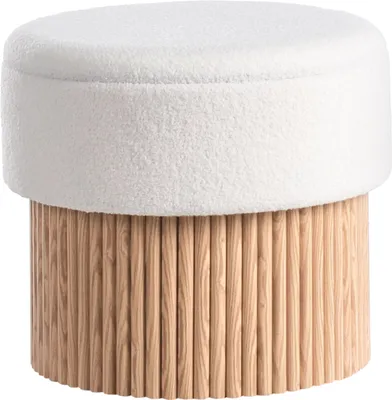Image de BELIANI Pouf avec rangement, revêtement bouclé blanc crème, piètement en bois, forme ronde, repose-pieds, tabouret, style moderne, salon, chambre à coucher