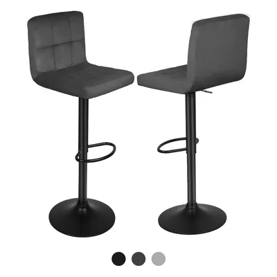 Image de lot de 2 tabourets de bar réglables en hauteur Chaise de bar en velours Tabouret de comptoir 360° Chaise pivotante Gris foncé