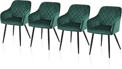Imagen del producto de Silecomplaza: Juego de 4 sillas de comedor de terciopelo, sillas para cocina, sillas tapizadas para sala de estar, sillones con reposabrazos, respaldo y patas de metal, ideales para cocina, comedor, sala de estar y zona de descanso. Color: verde