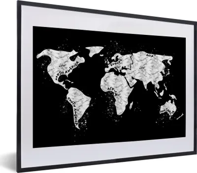 Produktbild von MuchoWow® Gerahmtes Poster Karte - Marmor - Schwarz - Weiß 40x30 cm - Poster mit Schwarzem Bilderrahmen Wandposter Rahmen Foto Bilder - Bilderrahmen - Poster im Rahmen