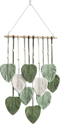 Produktbild von Makramee-Wandbehang mit Blättern – Großer, schicker Feder-Wandbehang im Boho-Stil