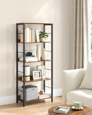 Produktbild von Bücherregal 5 Ebenen, Aufbewahrungsregal, mit Rückplatten, für Wohnzimmer, Arbeitszimmer, Homeoffice