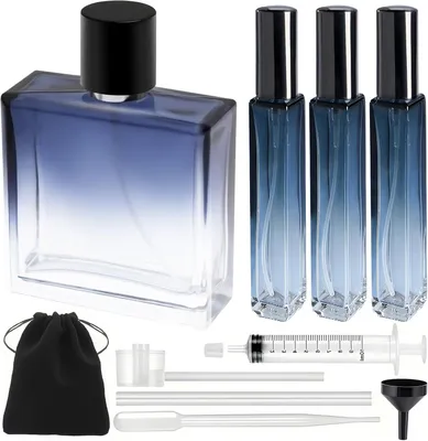 Produktbild von Parfumzerstäuber Set 4 Stück, nachfüllbar, blau, 10 ml und 100 ml, für Reisen