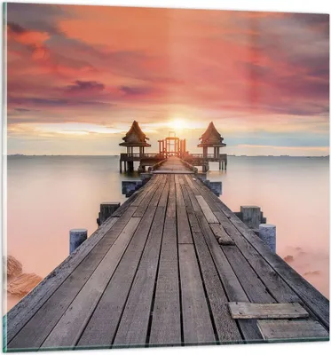 Produktbild von Bilder auf glas - Einteilig - Brücke Holz Spaziergang - 60x60cm - Glasbilder - Wandbilder - Bilder - zum Aufhängen bereit - Wanddekoration aus Glas - Glas Bilder - Wandbild auf Glas - GAC60x60-4916