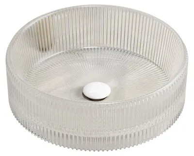 Produktbild von Waskom – Elegante, runde Aufputzwaschbecken aus transparentem Kristallglas – Durchmesser 36 cm