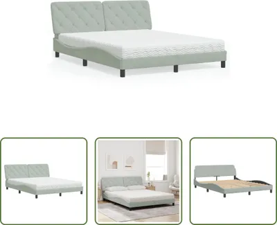 Image de The Living Store Lit avec matelas gris clair 160x200 cm velours