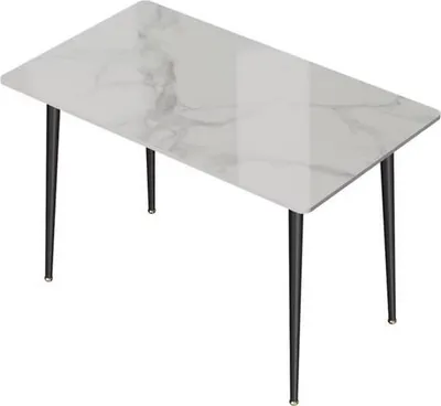 Produktbild von r Marmor-Esstisch – 4–6 Personen – Tischplatte aus Sinterstein – Metallbeine – Modernes Design für Küche und Restaurant – Esstisch – Weiß