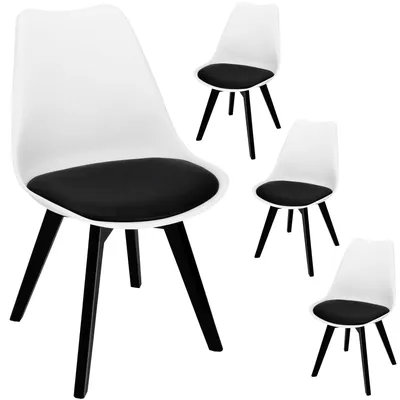 Produktbild von Springos® Skandinavische Stühle 4er-Set – moderne Küchenstühle mit Sitzkissen, weiß/schwarz bis 125 kg