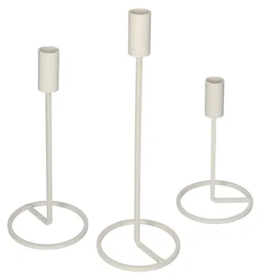 Kandelaarset Carrick, 3 Stück, Metall, weiß, Höhen 19/26/32 cm
