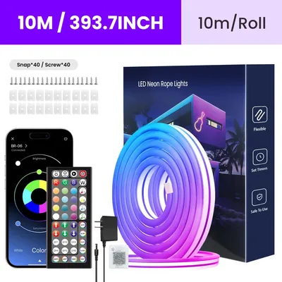 Produktbild von RGB-Neon-LED-Lichtband - Flexibler LED-Streifen - 10 m - App- und Fernbedienung - Musik-Synchronisation - Mehrere Modi - IP65-wasserdicht - 24 V