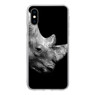 Produktbild von MuchoWow® Handyhülle Schutzhülle Hülle für iPhone X Portrait Nashorn auf schwarzem Hintergrund Silikon Softcase Handy Hülle - Handyhülle
