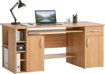 Produktbild von PC-Tisch Buche Schreibtisch Bürotisch Druckerfach Tastaturauszug #424
