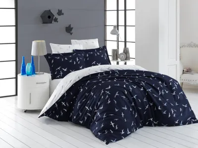 Produktbild von Französische Bettwäsche Satin 240x220, 70x90cm Liberta blau