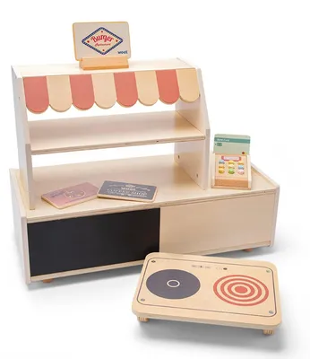 Image de Magasin et restaurant en bois pour enfants – jouets d'imitation avec plaque de cuisson et terminal de paiement