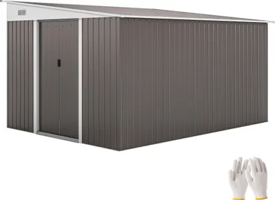 Produktbild von Outsunny 8,9 ㎡ Gerätehaus Stahl-Geräteschuppen mit Pultdach, Schiebetür, Grau